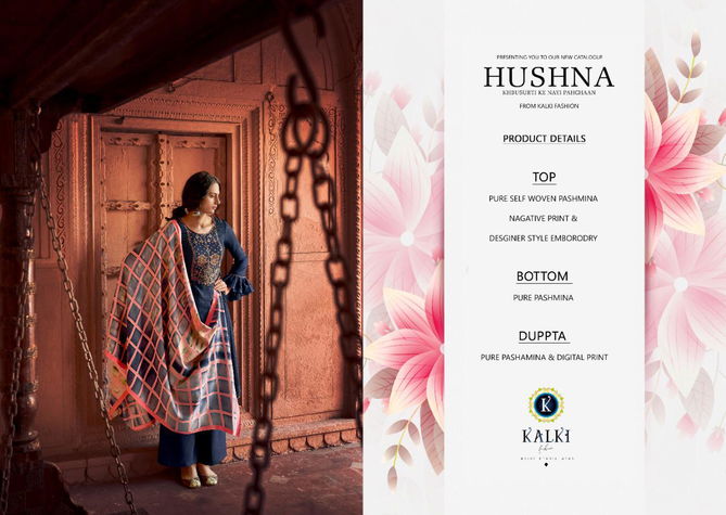 Kalki Hushna Pure Self Woven Pashmina Negative Print Designer Embroidered Party Wear Plazzo Suit Collection